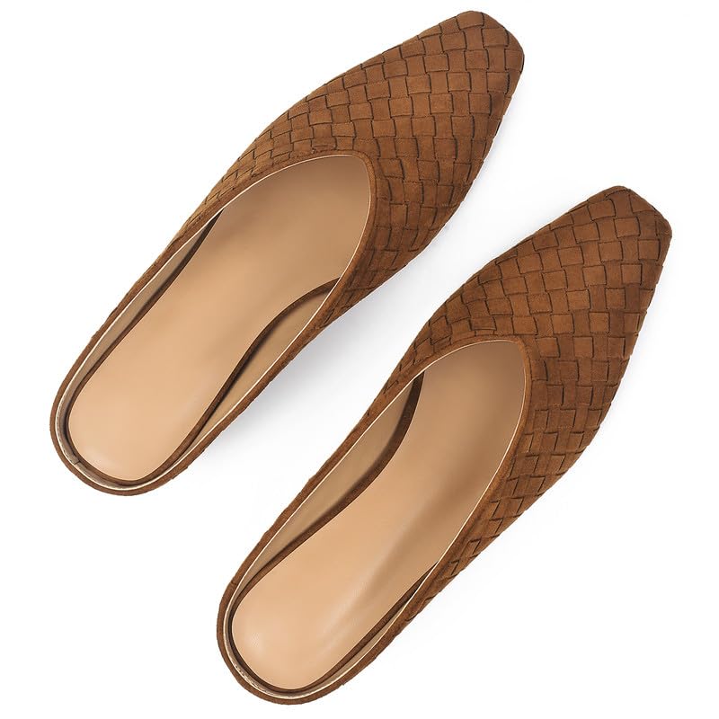 Image of Woven Mules for Women Slip on Comfortabke Metallic Slides Ladies Trendy Square Toe Hidden Wedge Mules