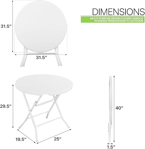 Miniatura 3 de Magshion Mesa plegable redonda de 31 pulgadas, tarjeta de plástico plegable blanca, mesas de utilidad al aire libre para picnic fiesta comedor