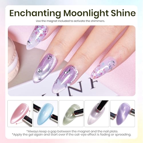 Image of Beetles Cat Eye Gel Nail Polish Set, 6 Colors Jelly Pink Translucent Pastel Blue Purple Orange Green Glass Cat Eye Sheer Gel Polish Kit Soak Off UV Lucite Collection Manicure Gifts for Women