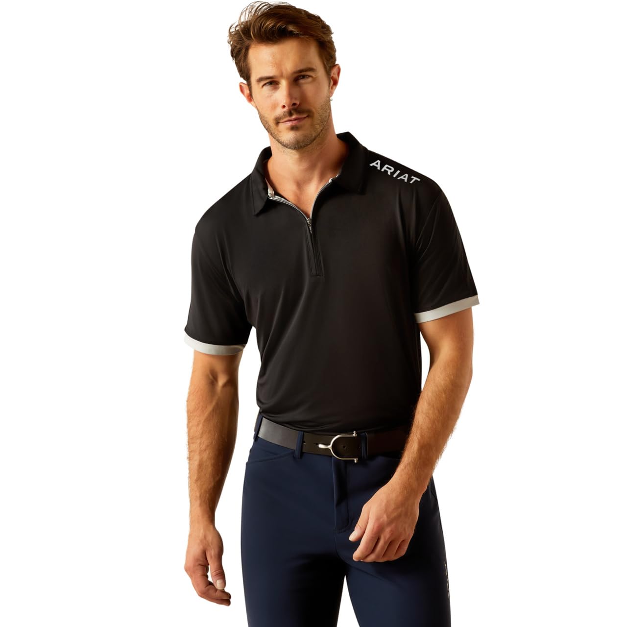 ARIAT Bandera Mens Team 1/4 Zip Polo Shirt - Black