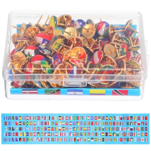 NOLITOY Lot de 200 punaises en métal pour carte du monde - Robuste - Boîte de rangement - Pour bureau, tableau d'affichage, décoration de voyage
