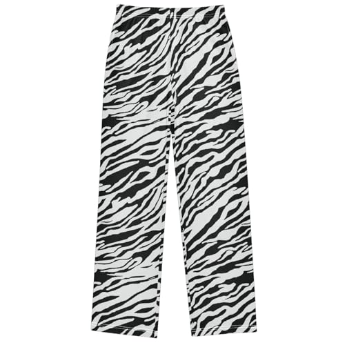Boy's Pj Pants Black White Zebra Stripes Lounge Bottoms Elastic Kids Sweatpants Joggers with Pockets Size 6-14