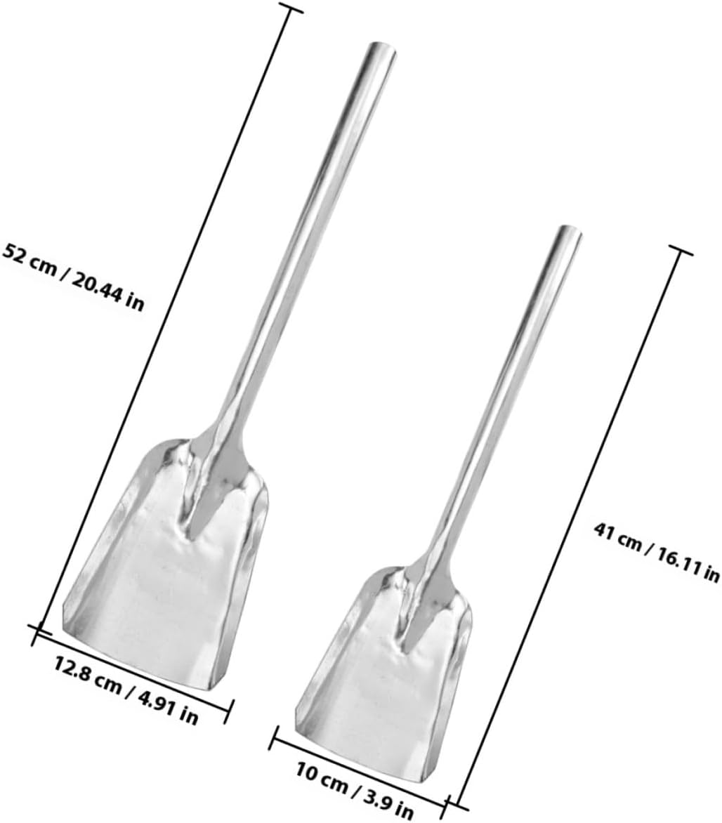 Thickened Cast Iron Coal Shovel Set 2pcs, Medium and Small White Iron Fireplace Ash Shovels for Stove and BBQ Grilling, Multi-Functional Practical Spade for Home and Outdoor