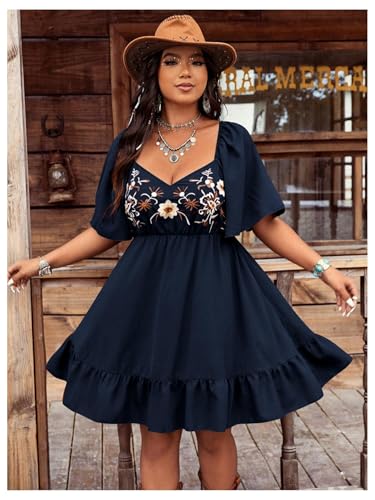 Image of Verdusa Women's Plus Size Western Boho Floral Dress Cowgirl Country Concert Vacation Outfits Flowy Summer Dresses
