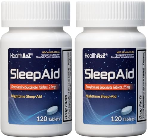 Image of HealthA2Z Nighttime Sleep-Aid, Doxylamine Succinate Tablets 25mg, 120 Counts (Pack of 2), Safe & Effective
