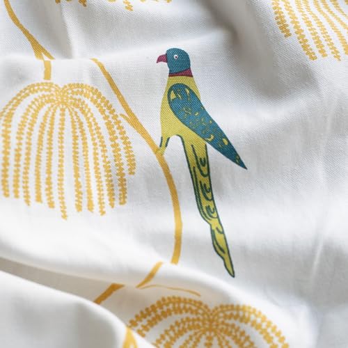 Image of Tranquebar Curtain Co. Bird Print Door Curtain - Room Darkening, Boho Lace Tassels, 213 cm (7 Feet), Blue, 1 Piece, 100% Cotton, Eyelet, Mithu- Door Curtain 7 Feet,Eyelets,