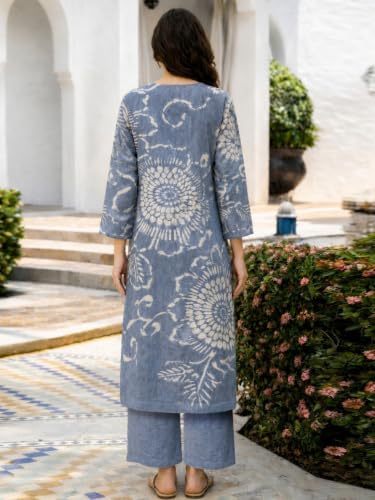 Image of ANNI Designer Kurta Set for Women Erode Rayon Printed | Kurti Set for Woman | Kurta Palazzo 2 Piece Outfit | Band Collar 3 /4 Sleeve A-Line Fit Ethnic Dress Stylish Kurta Sets for Women Clothing