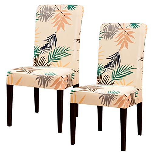 SU SUBRTEX Stretch Chair Covers for Dining Room Set of 2 Slipcovers Removable Washable Soft Chair Protector Armchair Leaf-Printed Furniture Cover For Wedding Ceremony(2pcs,Yellow)