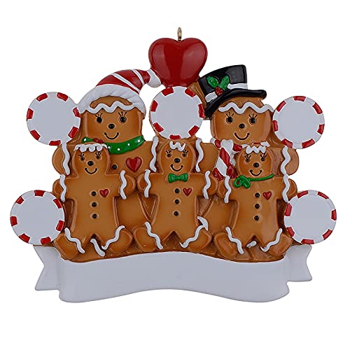 MAXORA Gingerbread Family of 5 Personalized Christmas Tree Ornament - Gingerbread Baker Family Ornament - Personalized Family Cookie Ornament - Gingerbread Ornaments