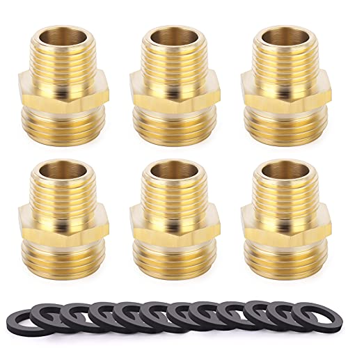 TAISHER 6 Packs Brass 3/4" Male GHT x 1/2" Male NPT Hose Connectors, Hose Adapter Garden Hose Fittings and Adapters