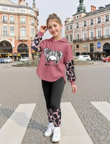 Image of Girls Fall Outfits Sweetie-girl Hoodie and Camo Pants Size 6-16 | Curved Hem Design,Skin-friendly Cotton Blend,for Daily School Playdates,Fall&Winter,Easy On & Off Pullover
