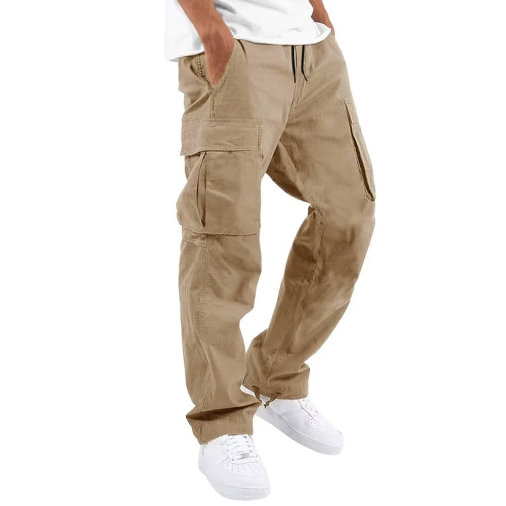Hommes Pantalons Cargo Pantalon De Travail en Coton Casual Outdoor Pantalon Ranger Pantalon Cordon Élastique Ceinture