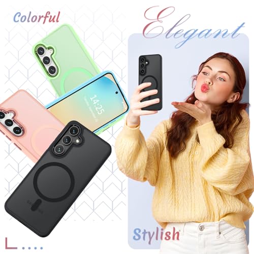 Image of YENAPOON for Samsung Galaxy S24 FE Case, Matte Magnetic Phone Case with 1 Screen Protector, Support for Magsafe, Translucent Frosted Slim Shockproof Protective Cover for Samsung Galaxy S24 FE, Black