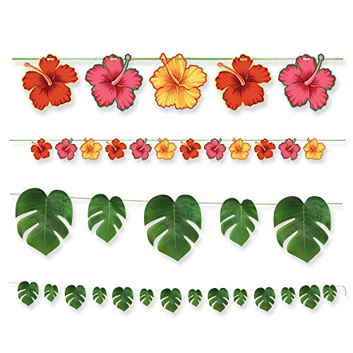 Creative Converting Tropical Garlands Party Favor Bundle | Banner, Streamer | Hawaiian-Themed Celebration, Luau Supplies, Tropical Event, Baby Shower, Beachside Decorations, Flamingo Favors, Weddings