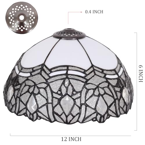 Image of 12 Inch Tiffany Stained Glass Lamp Shade Replacement Only (White) | Stained Glass Style Lampshade with Cap fit for Table lamp Pendant Light Ceiling Fixture