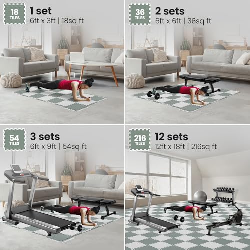 Image of bemaxx Gym Mats Set - 18 pcs EVA Interlocking Foam Floor Tiles (12.6 inchx12.6 inchx0.4 inch) 18sqft Protective Gym Flooring Sports Home Workout Exercise Mats Puzzle Garage Fitness Play-Room Pool Treadmill Bike