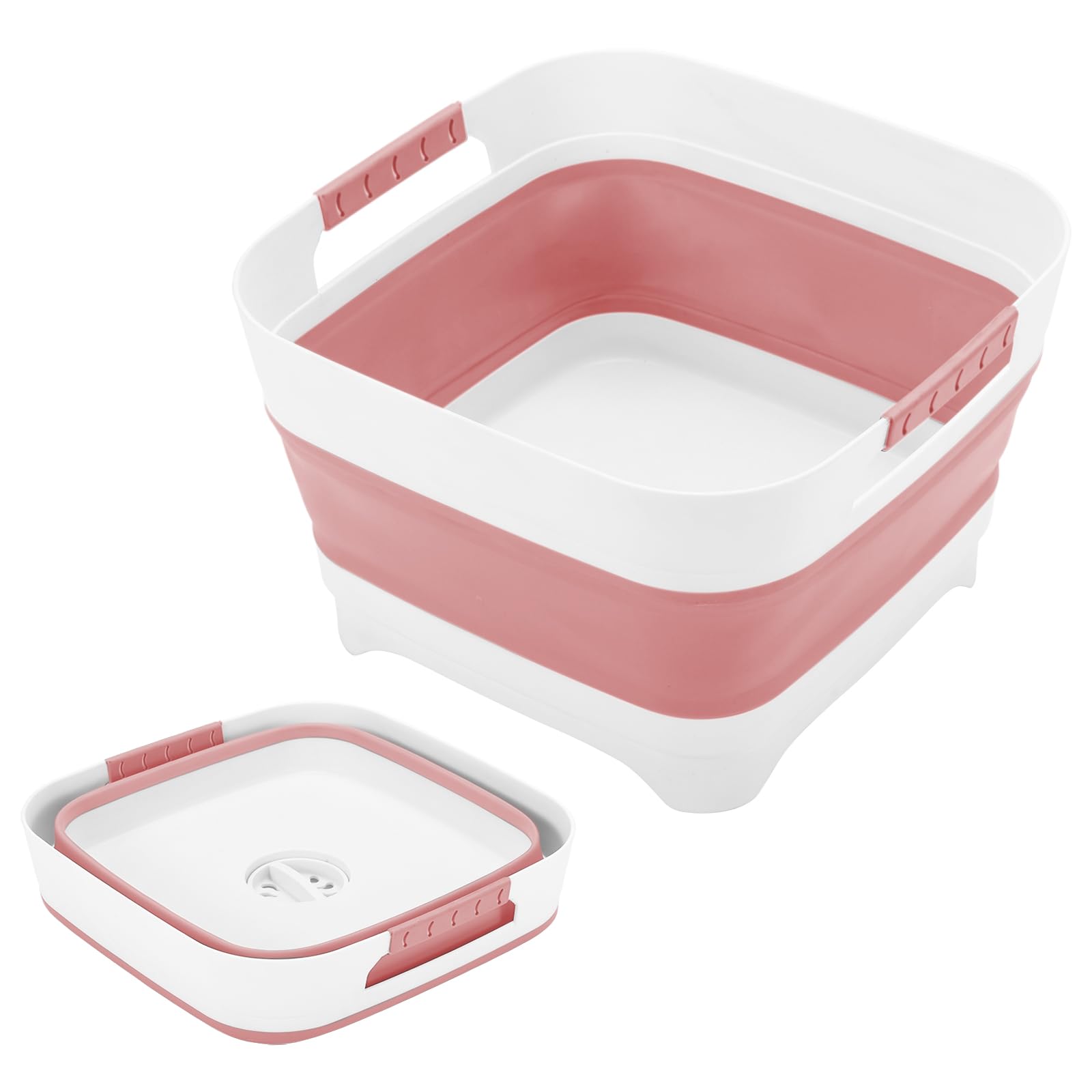 Collapsible Dish Basin 2.4Gal/9L, Foldable Sink with Drain Plug & Non-Slip Base for Kitchen, Camping, Baby Care