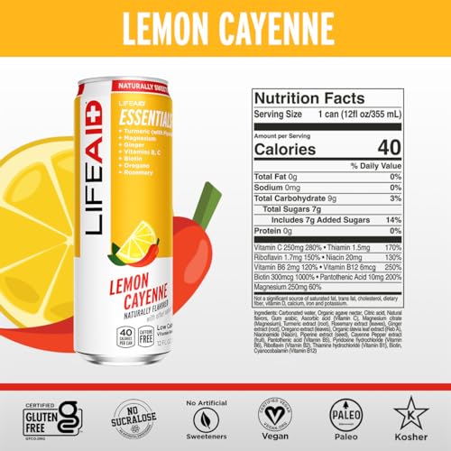 Image of LIFEAID Vitality Blend, Daily Vitamins with Turmeric to Help Reduce Mild Inflammation from Everyday Stress, Healthy Soda Replacement, 100% Clean, Vegan, GF, 12 Fl Oz (Pack of 4)