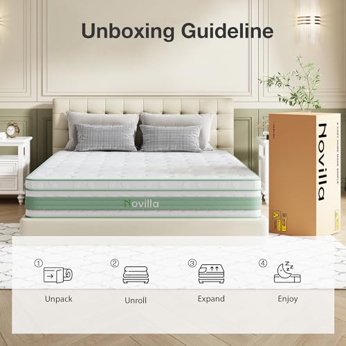 Image of Novilla King Size Mattress 14 Inch, Hybrid Mattress in a Box|Gel Memory Foam & Individual Pocket Springs, Medium Firm, Motion Isolation, Cool Sleep & Pressure Relief, CertiPUR-US