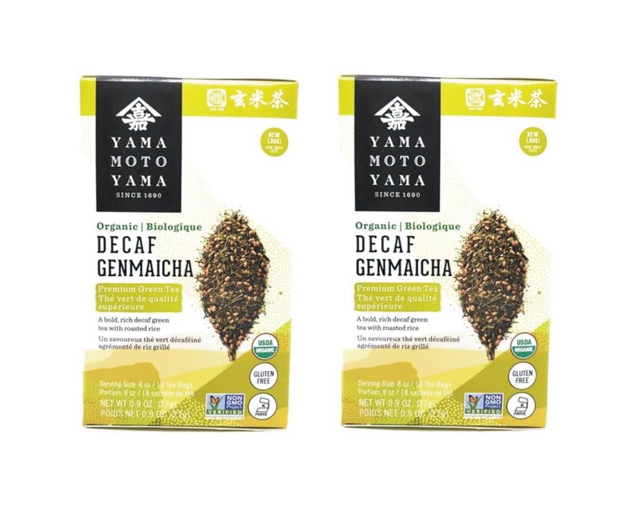 Yamamotoyama Té verde orgánico descafeinado Genmaicha Premium (paquete de 2, total de 1.8 onzas)