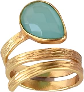 Veracity Jewelry Aqua Chalcedony 18K Gold Plated Rings for Women - March Birthstone Aqua Chalcedony Designer Handmade Rings - Aqua Chalcedony Fashion Statement Adjustable Jewelry Rings for Girls / Women - VR-144