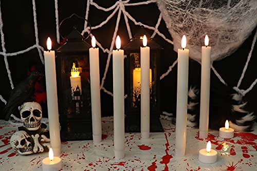 Image of Taper Flickering Flameless Candles Battery Operated, Real Wax LED Flameless Candlesticks with Remote Timer, 8 PCS White Long Battery Candles for Table Centerpieces Decor(9.64 x 0.78 Inch)