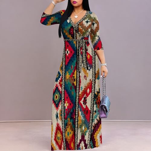Image of Women Plus Size 3 /4 Sleeve V Neck Maxi Dress with Pockets | Soft fabric relaxed fit three quarter sleeve v neck with pockets for party and daily wear