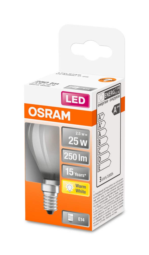 OSRAM LED Retrofit CLASSIC P Pacco da 10 x Lampadina LED, Attacco: E14, Bianca Calda, 2700 K, 2.50 W, Equivalenti a 25 W, Opaco, LED Retrofit CLASSIC P, Opaco, Taglia Unica