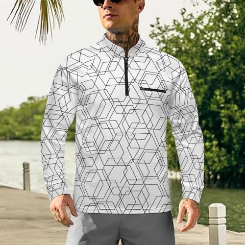 Mens Long Sleeve Mesh Fishing Shirts Geometrical Rash Guard Fishing Running UPF 50+ Tshirt Sun Protection Tee2