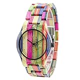 Bewell Handmade Colorful Bamboo Watch Analog Quartz Lightweight Wristwatch with Mix Colors