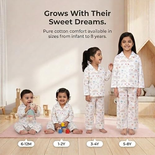 Image of The Mom Store Kids Cotton Night Suit for Boys and Girls | Breathable Night Dress for Kids Boys and Girls | Printed Nightsuit Pajama Set | Comfortable All-Season Sleepwear for Daily Use