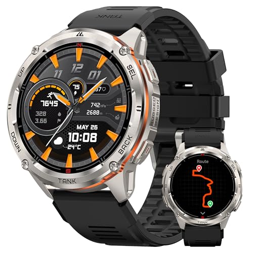 KOSPET Tank T3 Ultra 2 Smart Watch GPS for Men, 5ATM Waterproof, Pressure&Altitude&Compass, Extra-Large Battery, Full Metal Body Rugged Military Smart