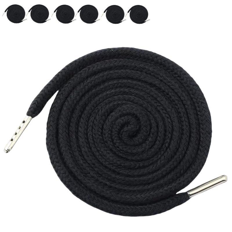 6 Pieces Black Drawstring 1.3M Polyester Drawstring Cord Replacement with Metal Closure Ends for Hooded Sweatshirt/Trousers/Shoes — image 1