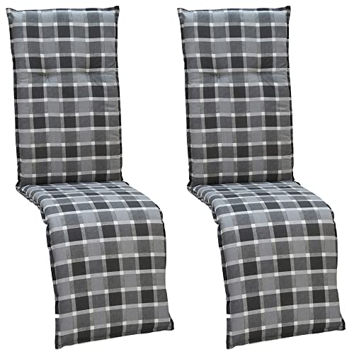 NYVI Auflage Barcelona für Relaxliegen/Relaxstühle 171x50 cm 2er Set Grau/Anthrazit Karo - Liegenauflage mit Komfortschaumkern und Bezug - Sitzpolster für Gartenliegen & Relaxsessel