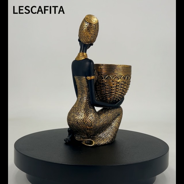 Escultura africana artesanal mujer tribal dorada 9.6" H miniatura 7