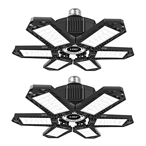Brainiac 80W Led Garage Lights, 8000 Lumen Led Light Bulb With 6 Adjustable Panels, 6500K Daylight Light Bulbs Fixture Garage Lighting Led Deformable Garage Ceiling Lights For Workshop Basement #TOP28