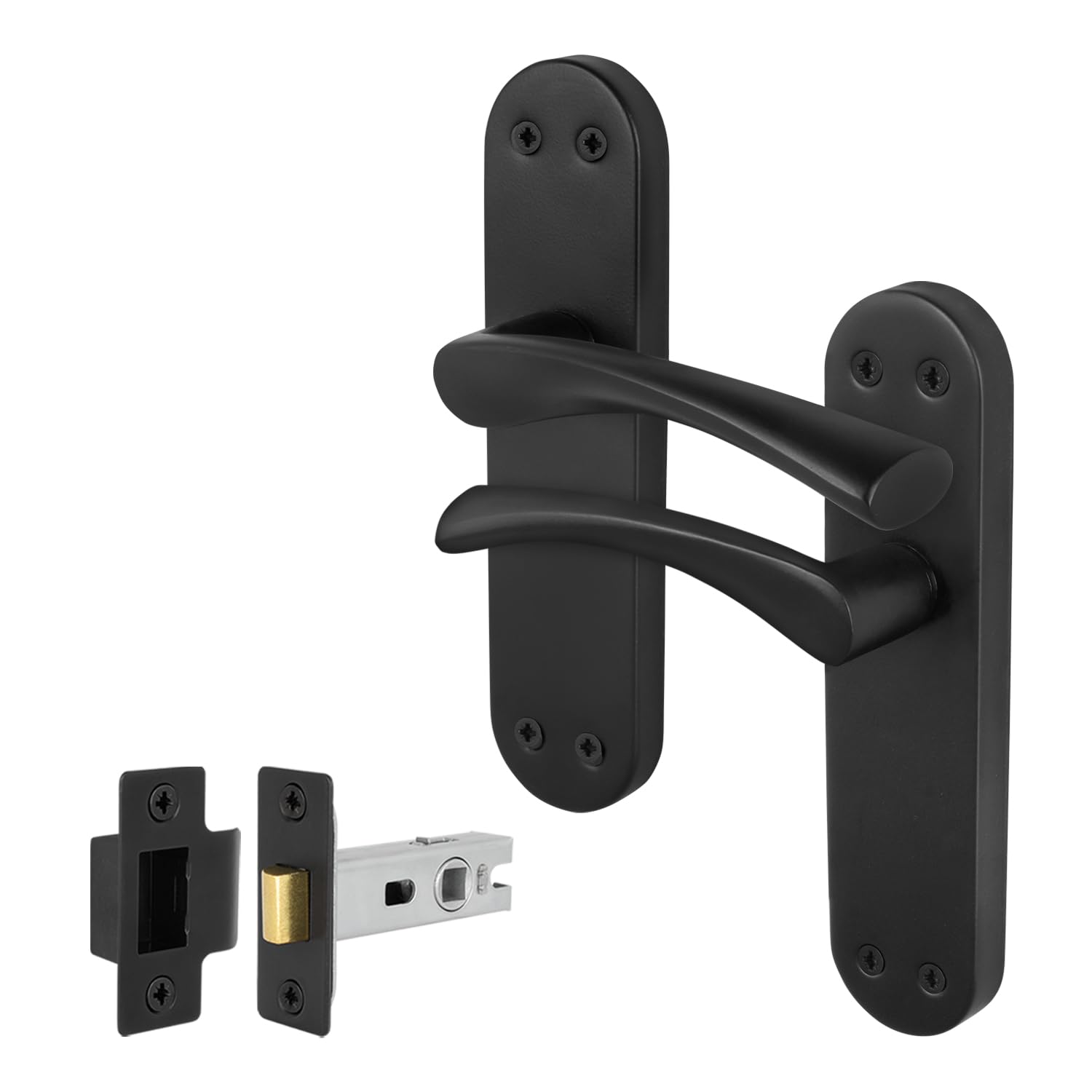 EAI Black Door Handle Latch Set, 1 Pair of Matt Black Internal Lever T-Bar Handles Backplate Latches 64mm - Novoli