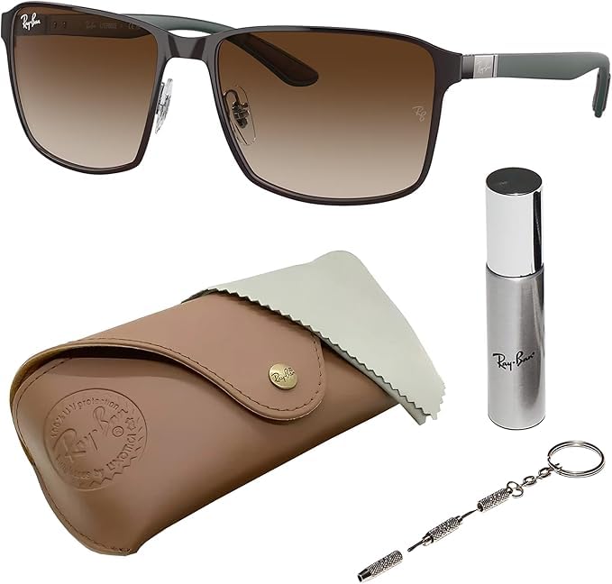 Image of Ray-Ban RB3721 Square Shaped Sunglasses for Men & Women with Official RAYBAN Eyewear Kit