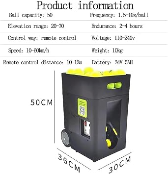 Tennis Ball Machine,Automatic Tennis Ball Throwing Launcher Machine with Remote Control & APP,Adjustable Angle,50 Ball Capacity,For Beginners Solo Training Sports
