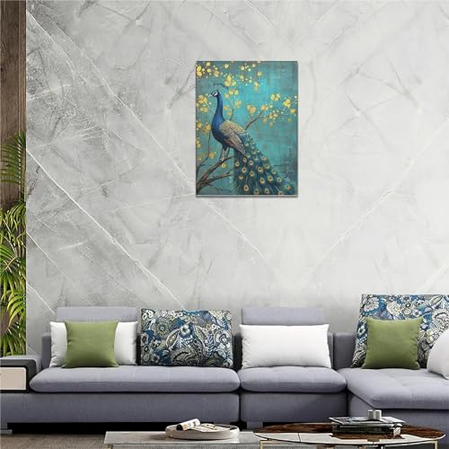 Gyeong WY-WALLART2LR22KNY8Z5D Peacock Wall Art Teal Peacock Wall Decor Colorful Bird Golden Leaves Canvas Print Painting Artwork Home Decorations thumb #5