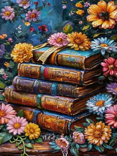 Image of MYBISYMQQ Stamped Cross Stitch Kits - Flower Embroidery Starter Kit for Adult Beginners,Book Cross Stitch Kits Embroidery Kit Arts and Crafts for Beginners 11.8x15.7 Inches