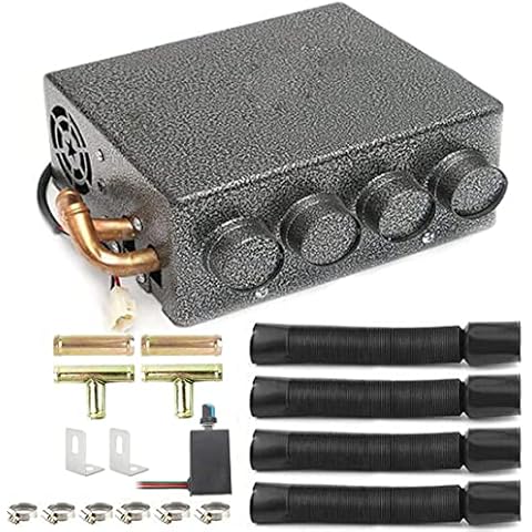 Evargc Universal 12V Dual blower Iron Compact Heater 4 Vents with Speed Switch Cab Auxiliary Heater Assembly Windscreen Demister Defroster Cover