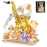Mini Building Blocks Sets Flower Saxophone - 1000+PCS Musical Instrument Micro Building Bricks Kit Toy - Creative Ideals, Collectible Architecture Decoration, Gift for Adults(Saxophone Flower)