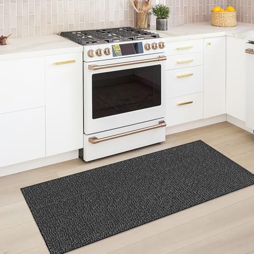 KOZYFLY Runners for Hallways 2x5 ft Washable Kitchen Runner Non Slip Rubber Backed Hall Runners Cotton Entryway Runner Rugs Floor Carpet for Indoor Backdoor Bedroom Kitchen, Black/Dark Grey