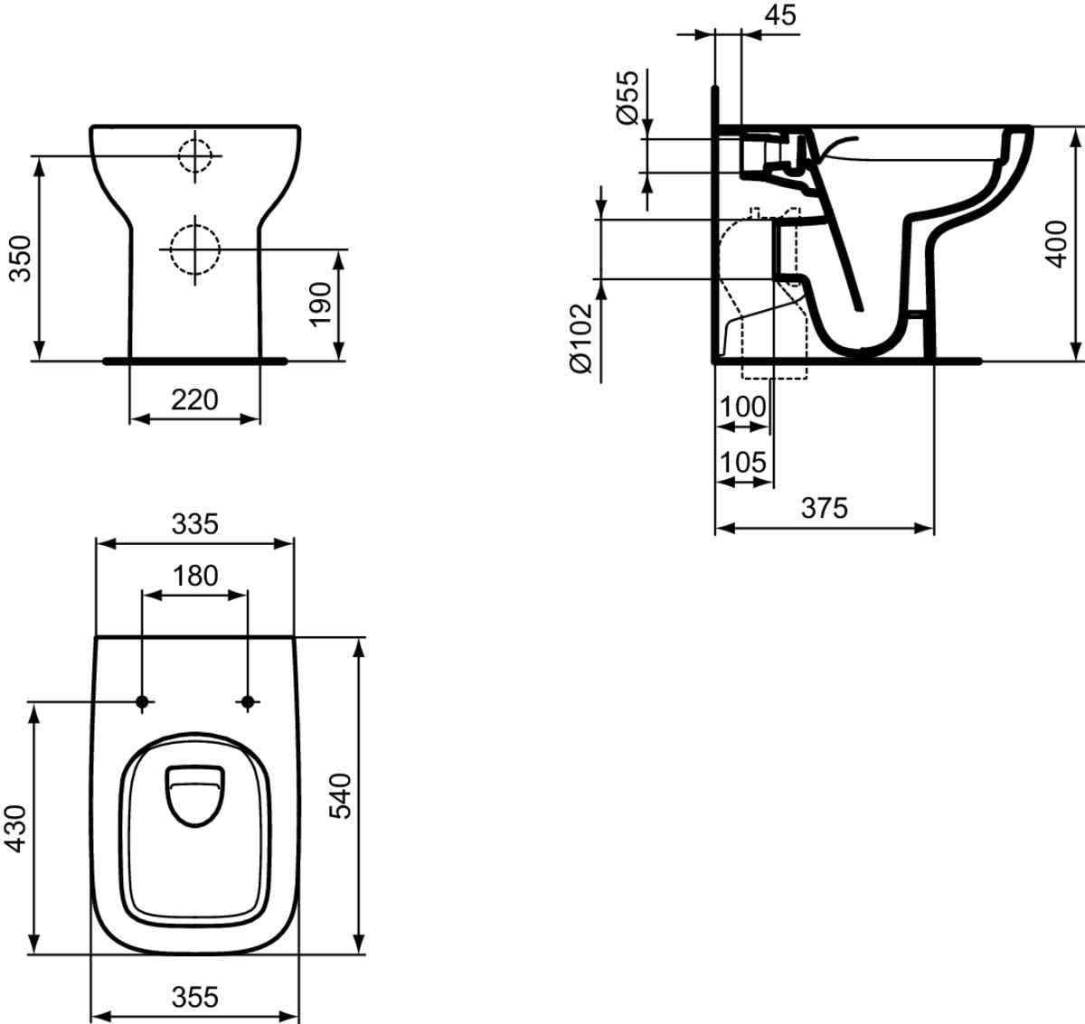 Ideal Standard i.life A WC filo parete 35x54cm RimLS+ Water senza brida scarico orizzontale Bianco