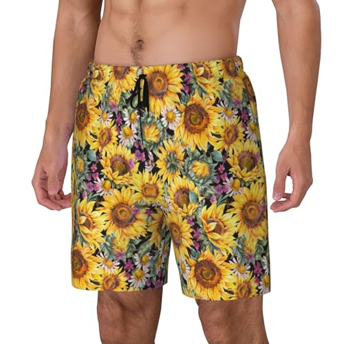 Sunflowers Vintage Funny Men's Swim Trunks Board Shorts Quick Dry-2