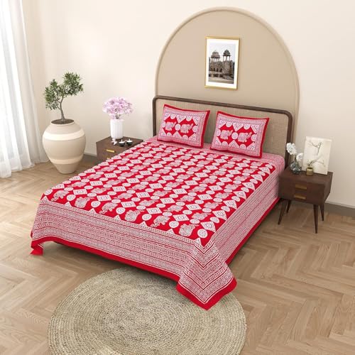 Image of Opulent Collection Double Bedsheet with 2 Pillow Cover | 100% Cotton Bedsheets for Double Bed | Handloom Bedsheet | Size 86x90 inches | King Size (90X102 Inches) (Flush Mahogany, King)