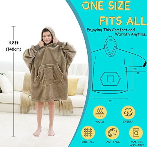 REDESS Blanket Hoodie Sweatshirt, Wearable Blanket Oversized Sherpa with sleeves and giant pocket, cozy hoodie for adults kids - Image 3
