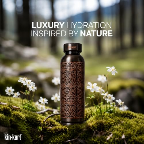 Image of Kin-Kart 100% Pure Copper Water Bottle 1 Liter | Leak Proof Ayurvedic Health Bottle | Eco-Friendly Drinking Bottle Boosts Immunity & Digestion Antique Design (ANTIQUE DOME NECK, COPPER)