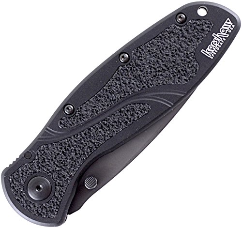 Image of Kershaw Blur,Black Serrated(1670BLKST); Folding Knife with All-Black Body,Partially Serrated 3.4 inch 14C28N Steel Blade,Anodized Aluminum Handle with Trac-Tec Grip,Reversible Pock lip; 3.9OZ
